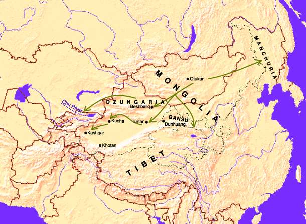 Карта №20: переселение орхонских уйгуров из